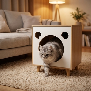 Table-cave intégrée pour chat, armoire multi-rangement pour chat pour salon et chambre, abri de repos sécurisé et fermé pour chats de compagnie - Product Image 6
