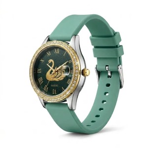 Reloj de Mujer con Patrón de Cisne Dorado, Correa de Silicona Suave Verde, Liberación Rápida, Reloj de Pulsera para Mujer, Moda Africana - Product Image 5