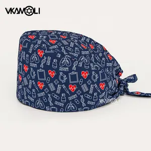 Medical pattern surgery cap printing With buttons nursing head cap lab scrub pet shop surgicals hat women's operating room hat