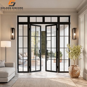 Puertas Francesas Modernas GS con Marco de Aluminio Negro y Vidrio, Puertas Batientes Dobles para Interior y Exterior, Puerta Abatible para Patio con Paneles Laterales - Product Image 2