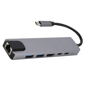Wholesale 6-in-1 HDTV Dock Customizable USB <strong>Hubs</strong> <strong>RJ45</strong> 100 Mbit Network Adapter Dock <strong>Type</strong>-<strong>C</strong> <strong>Hub</strong> USB 3.0 Interface Products Stock - Product Image 1