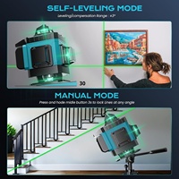 Niveau laser croisé vert 360° à auto-nivellement 16 lignes DIY avec télécommande, luminosité réglable, 2 batteries