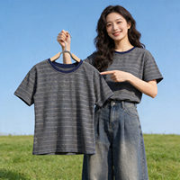 Camiseta Básica a Rayas para Mujer, Holgada y Estilizadora, Top de Manga Corta para el Trabajo, Venta al Por Mayor