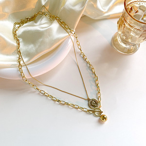 Haomi Femme Acier Inoxydable <span class=keywords><strong>Double</strong></span> Pendentif <span class=keywords><strong>Collier</strong></span> <span class=keywords><strong>Multicouche</strong></span> Empilage Clavicule Chaîne OT Boucle Vent Froid Niche Does Fashion - Product Image 4