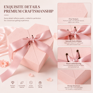 Double-door Polygonal Box <b>Gift</b> Box With Satin Ribbon <b>Pink</b> Rigid Paper Box For Craft And Gifting High End Packaging - Product Image 2