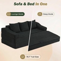 Sofá Cama Convertible en Forma de L de 78.7 Pulgadas, 3 Plazas, Plegable, Ecológico, Duradero, Moderno, Negro, para Escuela, Taller, Almacenamiento