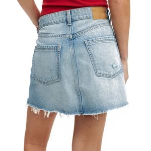 Mini-jupe en jean pour femme, taille haute, ourlet brut, bleu vintage, avec logo personnalisé, idéale pour l'été - Product Image 2