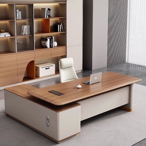 Boss <strong>Desk</strong> L-shaped Office <strong>Desk</strong> Side Cabinet Light Luxury Cream Style President's <strong>Computer</strong> <strong>Desk</strong> for Small <strong>Space</strong> Chair Combination - Product Image 1