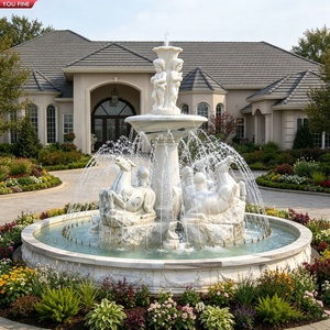 Fontaine de jardin à deux niveaux en marbre blanc sculpté à la main YOUFINE avec statues de cygnes pour l'aménagement paysager de villa - Product Image 4
