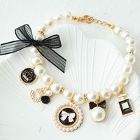 Collier rose pour chien et chat, bijoux de mariage, accessoires pour chiots, collier en perles et strass, collier à nœud pour animaux de compagnie