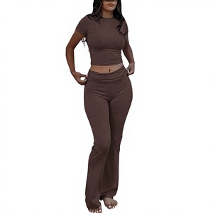 Women's <b>Pink</b> Casual Lounge Set Short Sleeve <b>Crop</b> <b>Top</b> Full Length Pants Solid Color Breathable Spandex Polyester Skinny Fit 3D - Product Image 5
