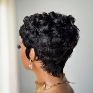 Perruque <span class=keywords><strong>courte</strong></span> dégradée en fibre synthétique haute température, brun foncé, avec frange noire naturelle, sans colle, pour usage quotidien féminin - Product Image 3