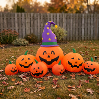 Ensemble Gonflable Citrouille d'Halloween avec Chapeau de Sorcier pour Décoration Extérieure Jardin Pelouse Fête Festival Modèle Décoratif