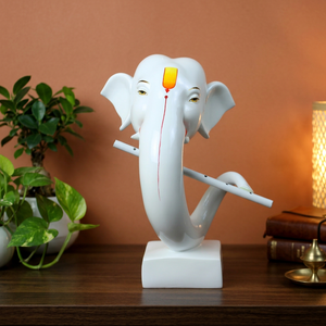 Estatua Moderna de Ganesha en Resina Blanca con Flauta |   Figura Decorativa Art Deco Hecha a Mano para Decoración de Mesa de Oficina en Casa y Regalo - Product Image 2