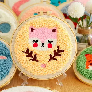 Easy Punch Needle Embroidery Kit With Hoop For Beginner Cartoon Embroidery Needlework Handmade Sewing Kits Craft Gift