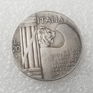 Riproduzione Moneta Antica d'Italia <span class=keywords><strong>20</strong></span> <span class=keywords><strong>Lire</strong></span> 1928 Vittorio Emanuele III KM 70 10º Anniversario Moneta in Rame - Product Image 2