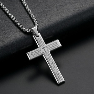 Collar con Colgante <span class=keywords><strong>de</strong></span> Cruz <span class=keywords><strong>de</strong></span> Oración con Versículo Bíblico, Joyería Cristiana <span class=keywords><strong>de</strong></span> Acero Inoxidable Chapado en Oro <span class=keywords><strong>de</strong></span> 18K, Artículos Religiosos Católicos para Hombre - Product Image 2