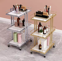 Chariot de Salon de Beauté Moderne en Métal à 3 Niveaux pour Pédicure et Manucure, Doré, 4 Roues