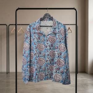 Chemise décontractée pour homme à manches longues, coupe ample, 100 % coton, imprimé Paisley fait main, col rabattu, tissée, idéale pour l'été - Product Image 5