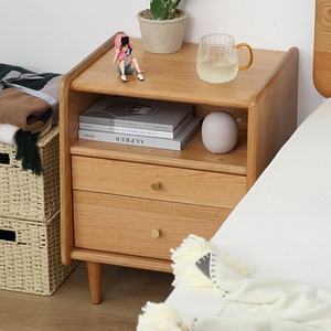 Nordic Style Solid Wood Nightstand With <b>Drawers</b> Bedroom Storage Cabinet For <b>Small</b> Apartment - Product Image 4