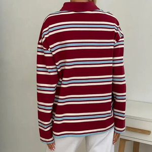 <span class=keywords><strong>Polo</strong></span> en <span class=keywords><strong>coton</strong></span> surdimensionné de haute qualité pour <span class=keywords><strong>femme</strong></span>, à rayures, manches longues, col à revers, demi-boutonnage, pull décontracté en maille - Product Image 2
