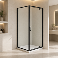 Porte de douche d'angle encadrée noir mat 31-39 pouces, panneau pivotant simple, verre trempé 5-6 mm, cabine carrée, vente en gros pour salle de bain
