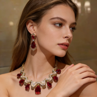 Ensemble collier et boucles d'oreilles XM S211 en cuivre plaqué platine avec fleurs en cristal pour femmes, bijoux haut de gamme pour mariage et fiançailles