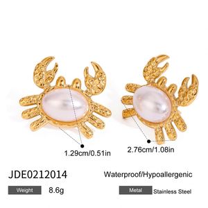 Ocean Stainless Steel 18K Gold Plated <strong>Crab</strong> Stud Earring Delicate Fashion Pearl Waterproof Beach <strong>Jewelry</strong> for Women - Product Image 6