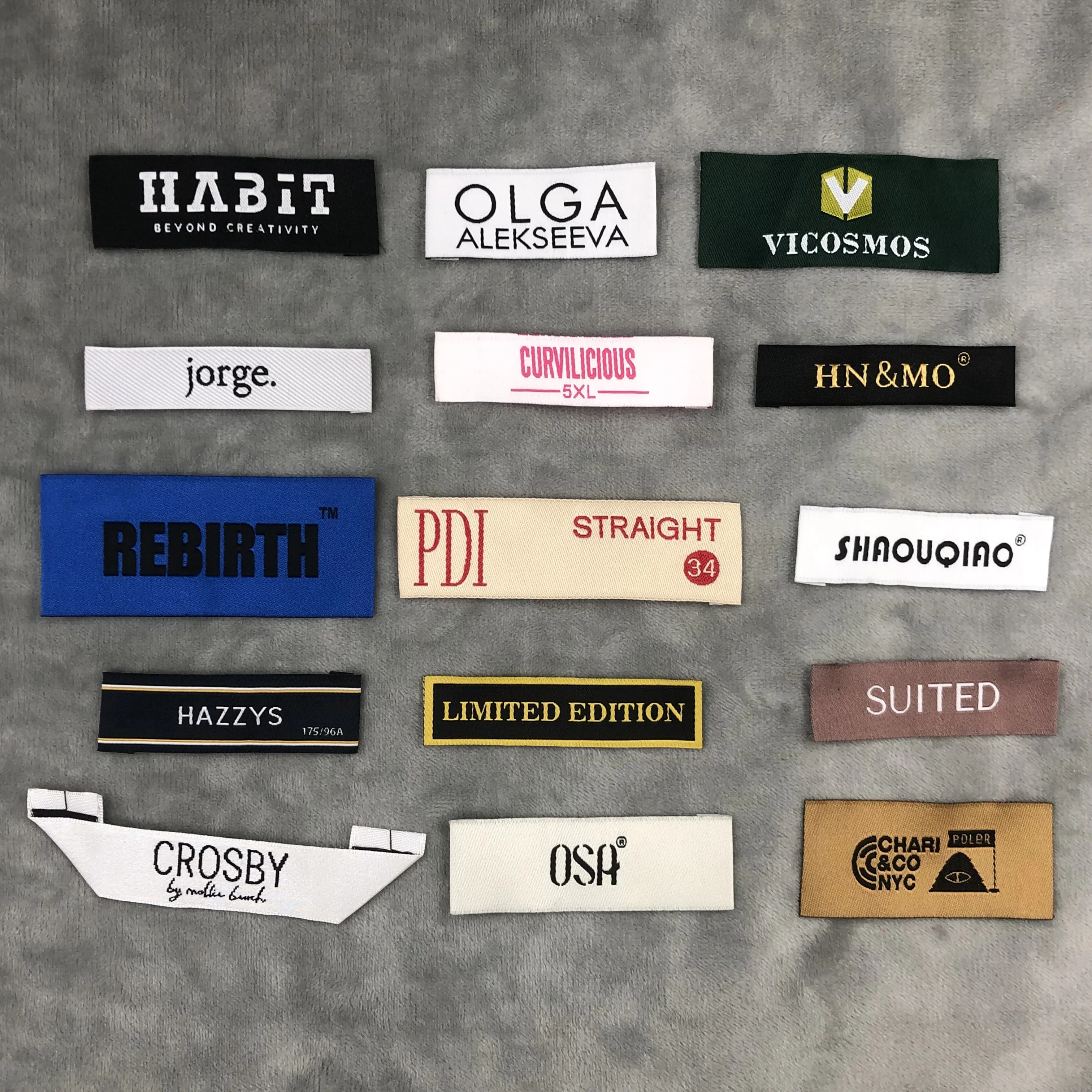 High Density Colorful Double End Folding Center Fold Sewing Tags Brand Name Cotton Cloth Woven Neck Labels Logo