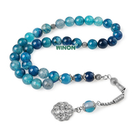 Winon Tasbih musulman de haute qualité en agate bleu lac à motif dragon, 10 mm, 33 perles, accessoires de mode, cadeau de l'Aïd