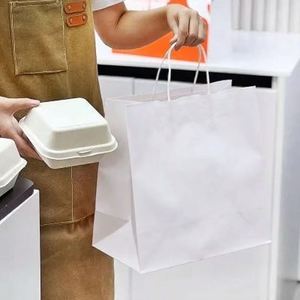 Sacs en papier kraft brun et blanc recyclés pour l'emballage alimentaire, avec impression de logo personnalisé - Product Image 6