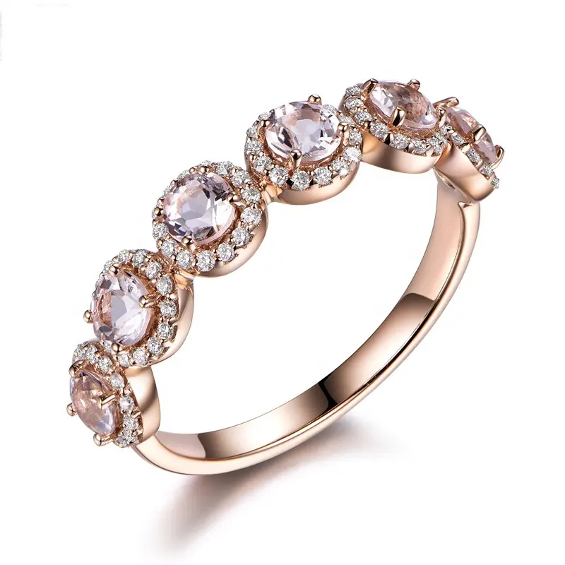 Elegant Smokey Quartz Color Morganite 925 Sterling Silver Jewelry Round Cut Diamond Halo Engagement Band Rings for Women