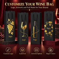Sacs cadeaux noirs en gros pour vin, 11 x 9 x 35 cm, avec impression dorée, pour dégustations en vignobles, cadeaux de fêtes et banquets