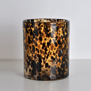 Portavelas de Vidrio con Estampado de Leopardo, Hecho a Mano, Ecológico, Redondo, Resistente al Calor, Recipiente Decorativo para Decoración del Hogar y Bodas - Product Image 1