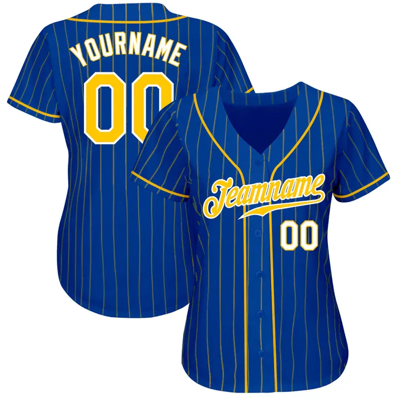 Kaus Jersey kustom bisbol anak-anak sublimasi pria kaus Softball kustom biru dan emas dengan Logo