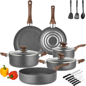 6 Piece Modern Design Heat Resistant Marble Cooking Pots Glass Lids Bakelite Handles Dishwasher Oven Safe Gas <b>Cookware</b> <b>Set</b> - Product Image 1