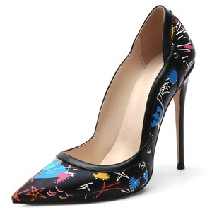 Sexy Thin-heeled Women Pointy Toe High <b>Heels</b> Stiletto Pumps Large Size 45 Basic Art Graffiti Dress Shoes Party Shoes - Product Image 2
