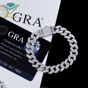 Fashion Hip Hop Jewelry 925 Silver 10MM 2rows Cuban Link Chain Luxury GRA Certificate Iced Out VVS D Color Moissanite <b>Bracelets</b> - Product Image 1