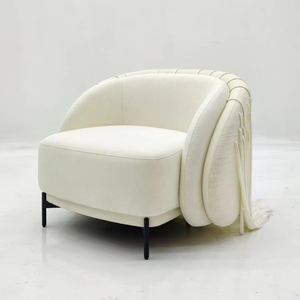 Canapé individuel en tissu tissé à la main avec pompon rétro Wabi-Sabi - Fauteuil d'appoint pour salon <span class=keywords><strong>de</strong></span> bungalow et coin d'atelier d'artiste - Product Image 6