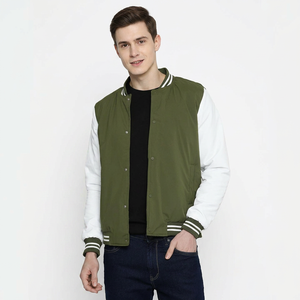 High Quality College Baseball Varsity <b>Jacket</b> Men's Custom Embroidery 100% Wool Genuine <b>Leather</b> Winter Breathable Stand Collar - Product Image 1
