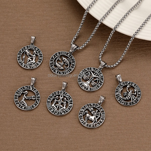 Bijoux Vente en Gros Titane Acier Douze Constellation Collier Hommes Acier Inoxydable Cancer <span class=keywords><strong>Balance</strong></span> Constellation Collier - Product Image 3