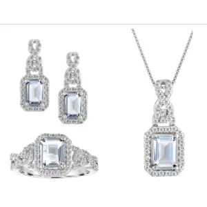 Hot Sale 925 Sterling Silver Emerald Cut White Sapphire 3 Piece Jewelry Set