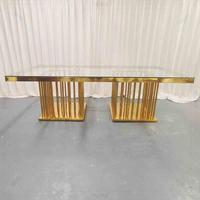 FSDKX Table de salle à manger rectangulaire en verre miroir avec base en acier inoxydable doré de luxe 10 places pour banquet de mariage