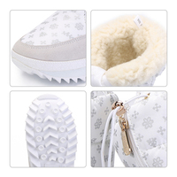 Bottes d'hiver OEM à imprimé flocon de neige, hautes, chaudes, doublées de peluche douce, antidérapantes, pour femmes, mode décontractée