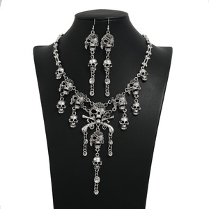 Mới đến thời trang đa lớp sọ Phụ Nữ Vòng cổ xương chuỗi sọ Vòng cổ bông tai Bộ cho phụ nữ - Product Image 4