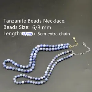 Aita Wholesale Blue Tanzanite Natural Beads AB+ 6mm 8mm Customizable Silver Jewelry Set Bracelet Necklace