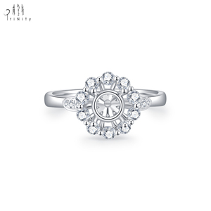 Anillo de compromiso de oro blanco macizo de 18 quilates con diseño floral, nuevo y popular, con diamante natural real y engaste semimontado para mujer. - Product Image 1