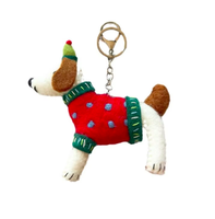 Porte-clés en feutre de laine fait main, motif chapeau de Noël, breloque festive rouge, matériau écologique, élégant accessoire pour sac et clés