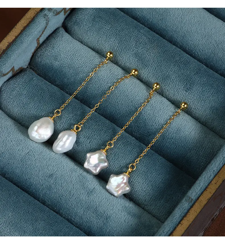 مجوهرات راقية أنيقة من Lerca S925 من الفضة الإسترلينية المطلية بالذهب للنساء أقراط لؤلؤ باروك طبيعي للهدايا