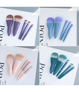 Ensemble de 5 pinceaux de maquillage de voyage avec miroir, poils synthétiques, pour fond de teint, poudre, fard à paupières, lèvres, kabuki, pinceau cosmétique portable pour le visage - Product Image 5